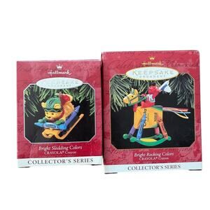 New In box Hallmark Keepsake Crayola Bright Sledding & Rocking‎ Colors Ornaments